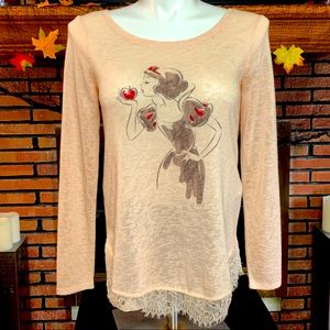LC Lauren Conrad Cream and Red Graphic Sweater